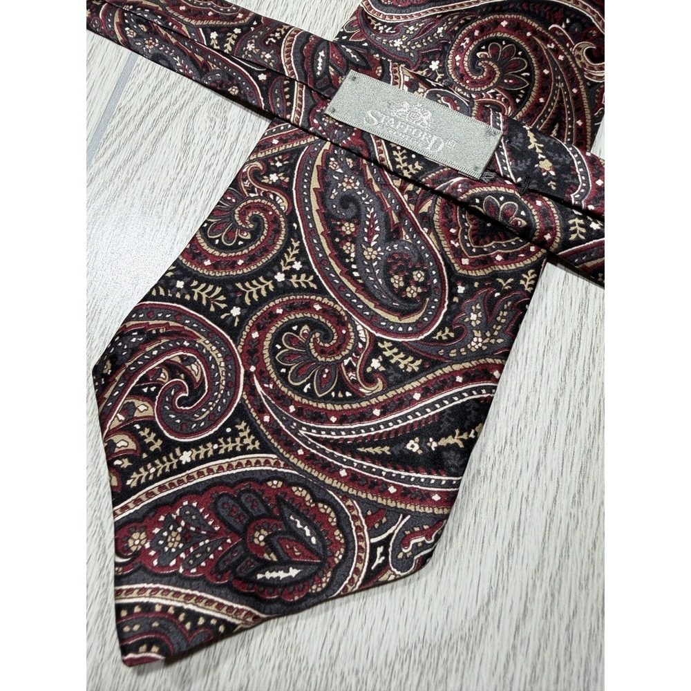 Stafford Tie Mens One Size Black 100% Silk Paisley Pointed Satin India